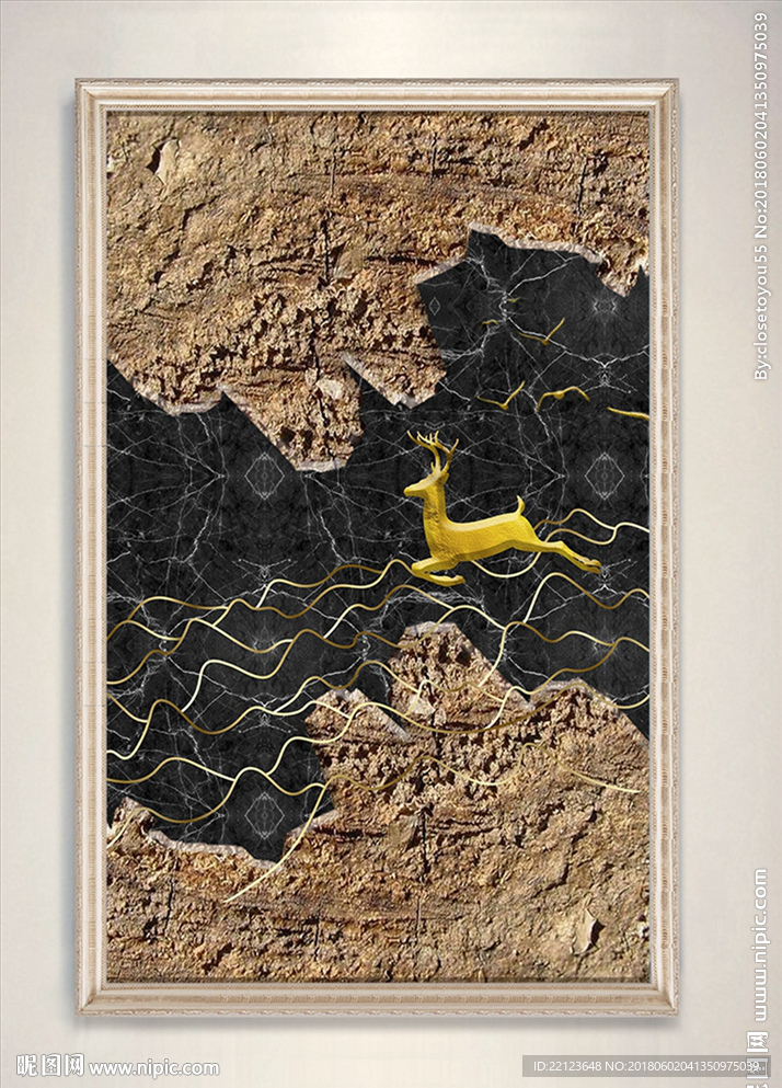 现代大理石纹理小鹿装饰画