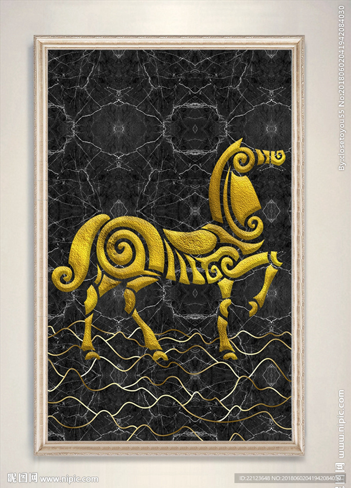 现代黑金马装饰画