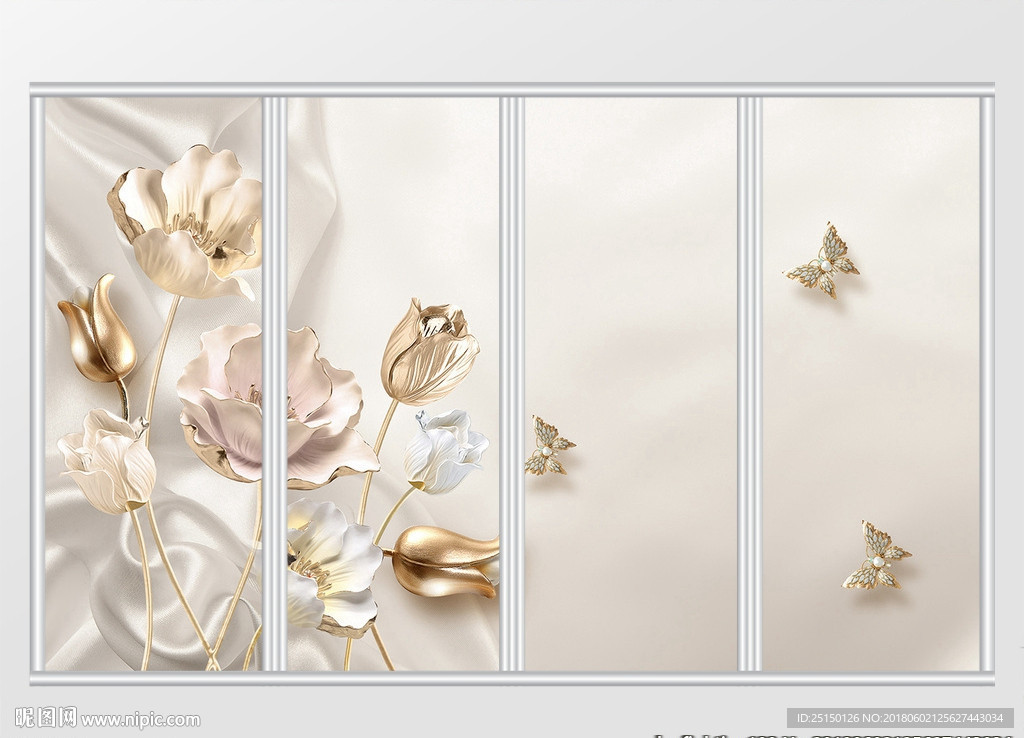 3d立体花枝蝴蝶移门