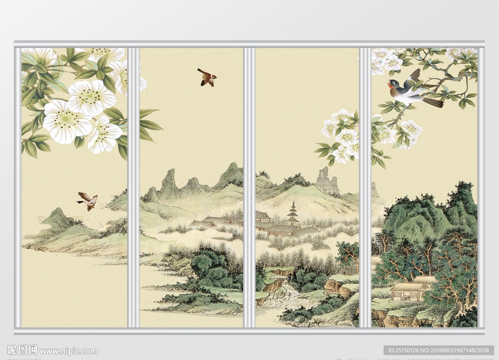 中式素人仿手绘花鸟移门