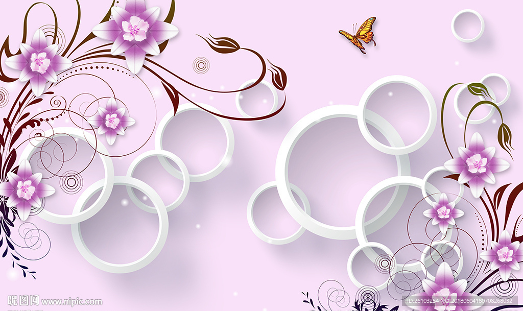 现代花卉简约圈圈电视背景墙