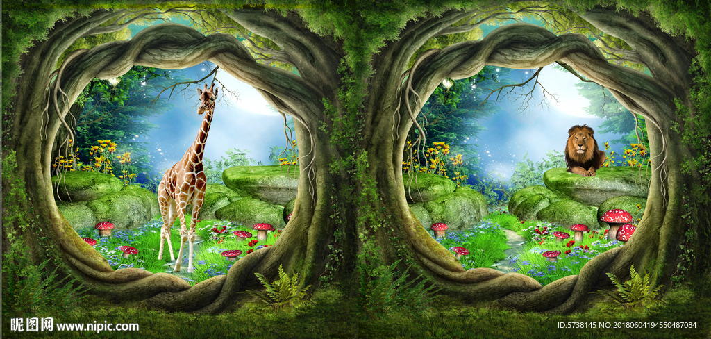 森林动物背景插画电视背景底纹素