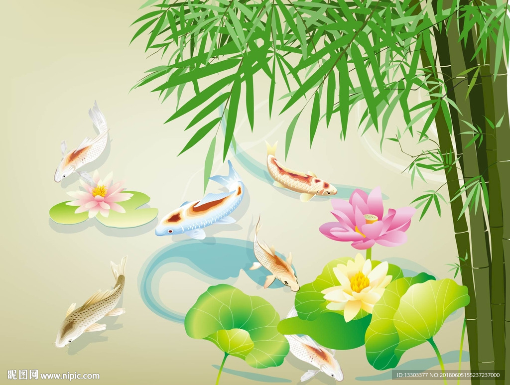 竹子 鱼 荷花 河塘 金鱼