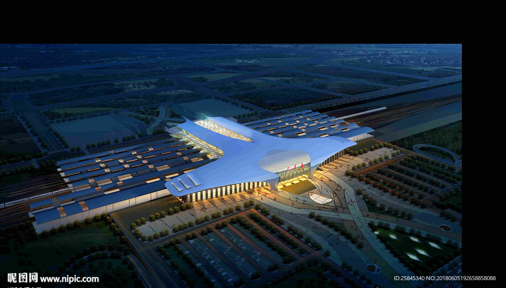 鸟瞰夜景火车站图