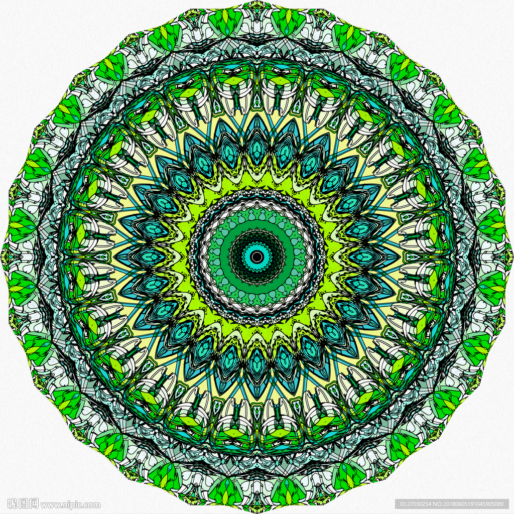 万花筒 圆画 绿色 抽象 线条