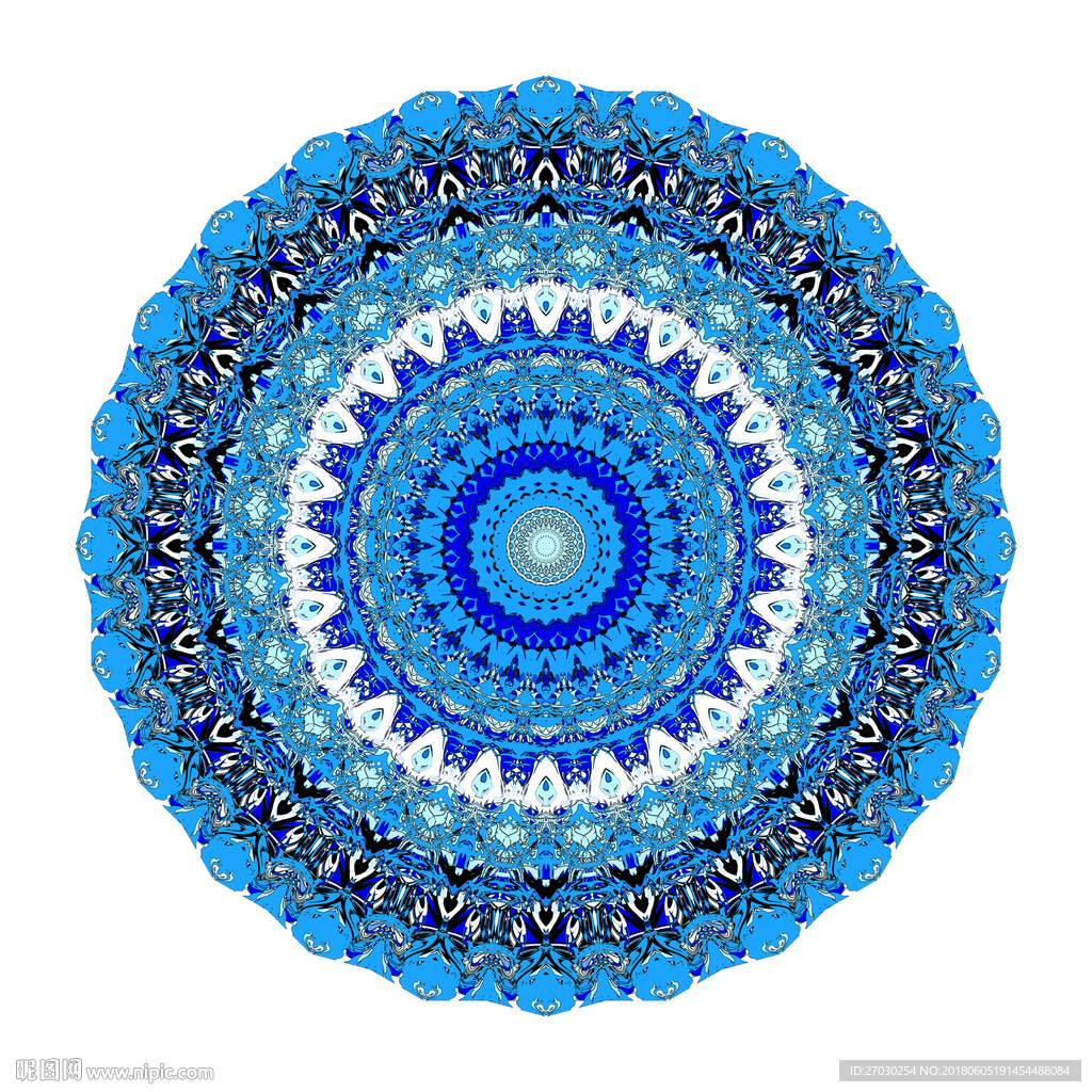 万花筒 圆画 蓝色 抽象 线条