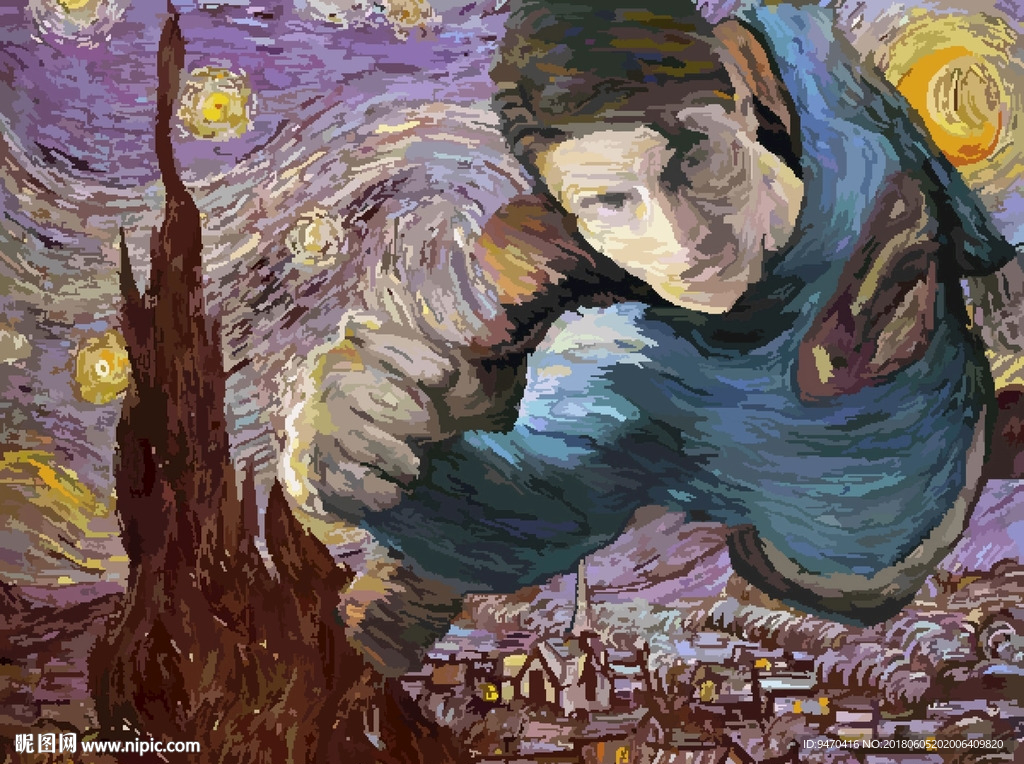 搞笑名画设计梵高超人的星夜月