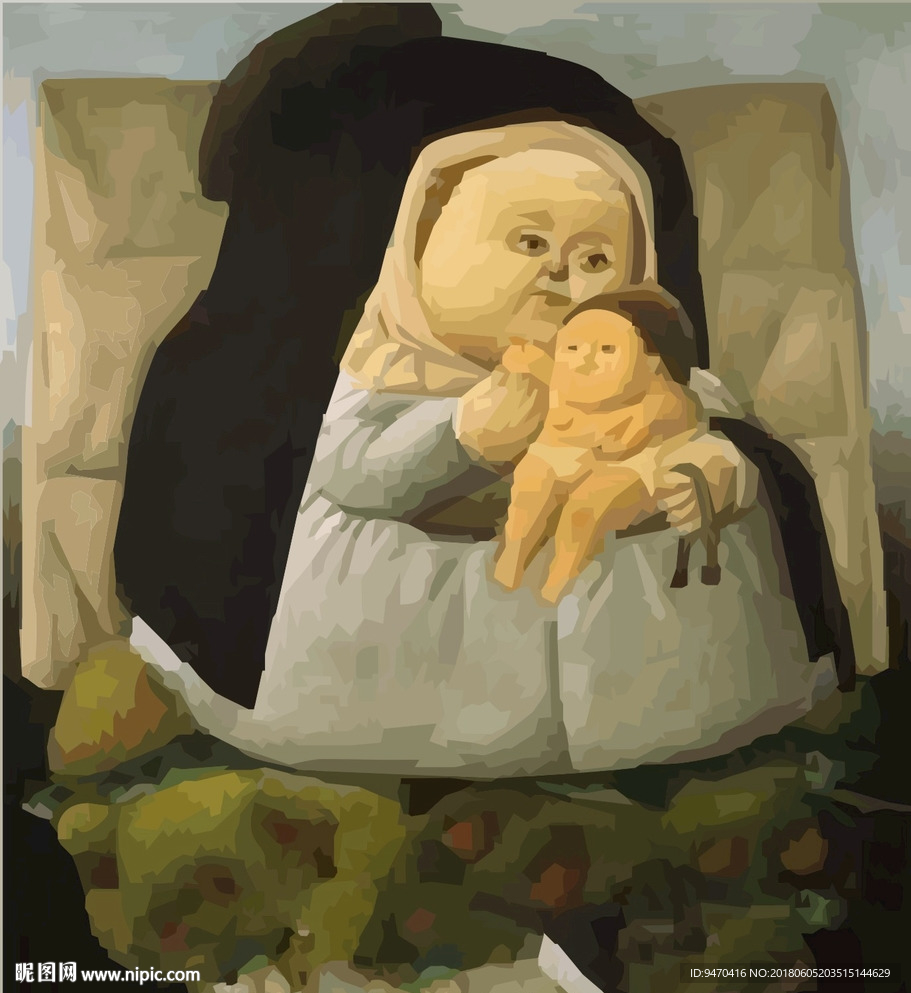 玛丽亚和孩子胖子版搞笑油画名作