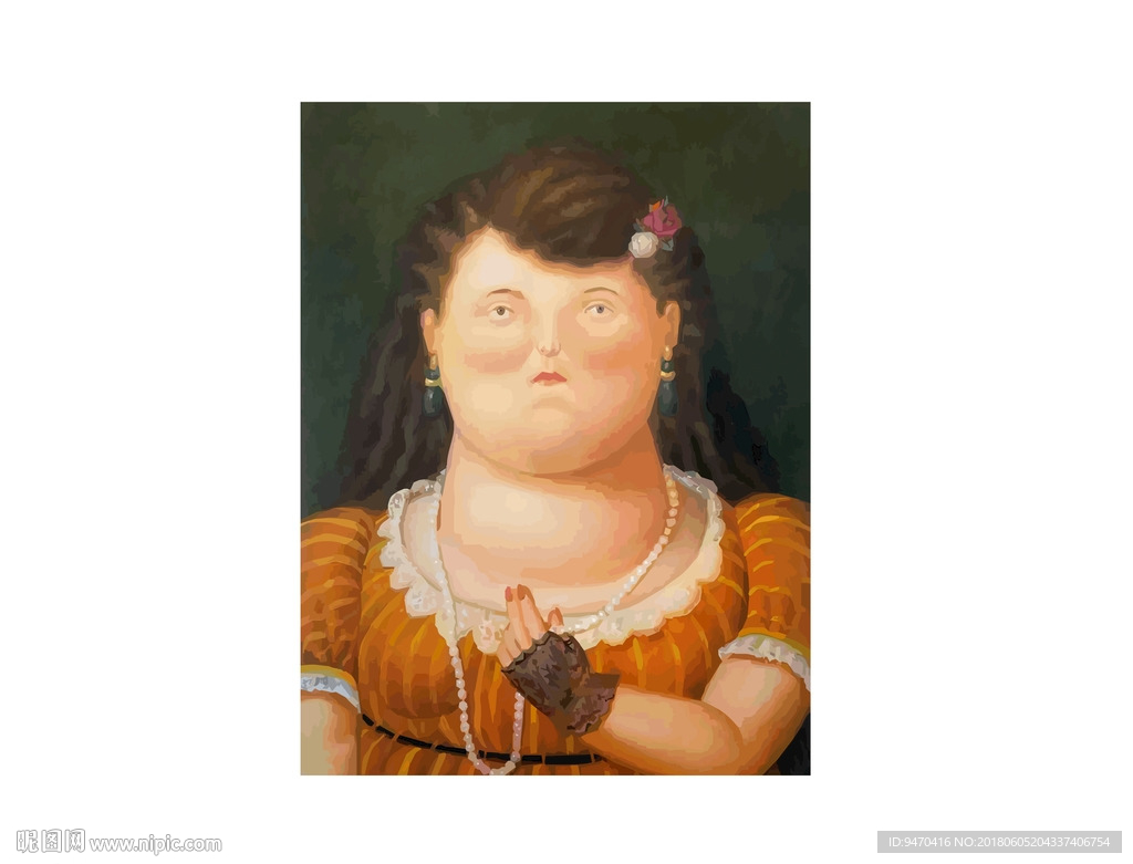 戴珍珠项链的女人搞笑油画胖子版