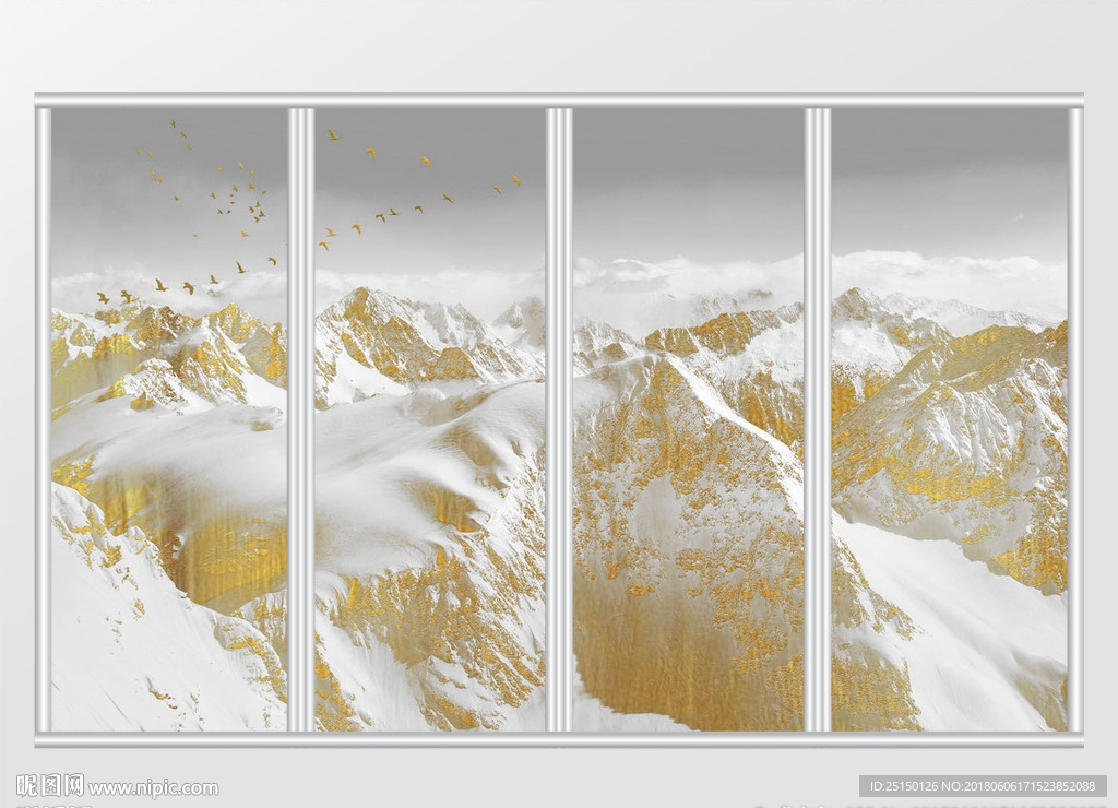 大气金箔画山川飞鸟移门