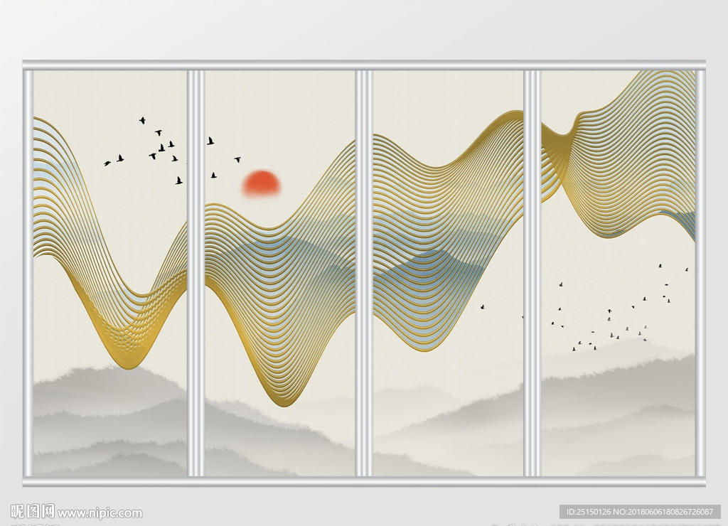 抽象线条水墨山水移门