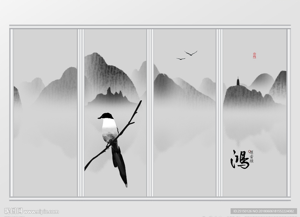 鸿运当头水墨移门
