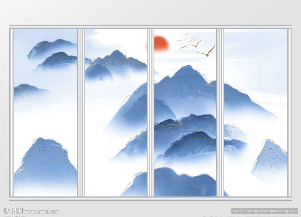 中国风山水抽象线条移门