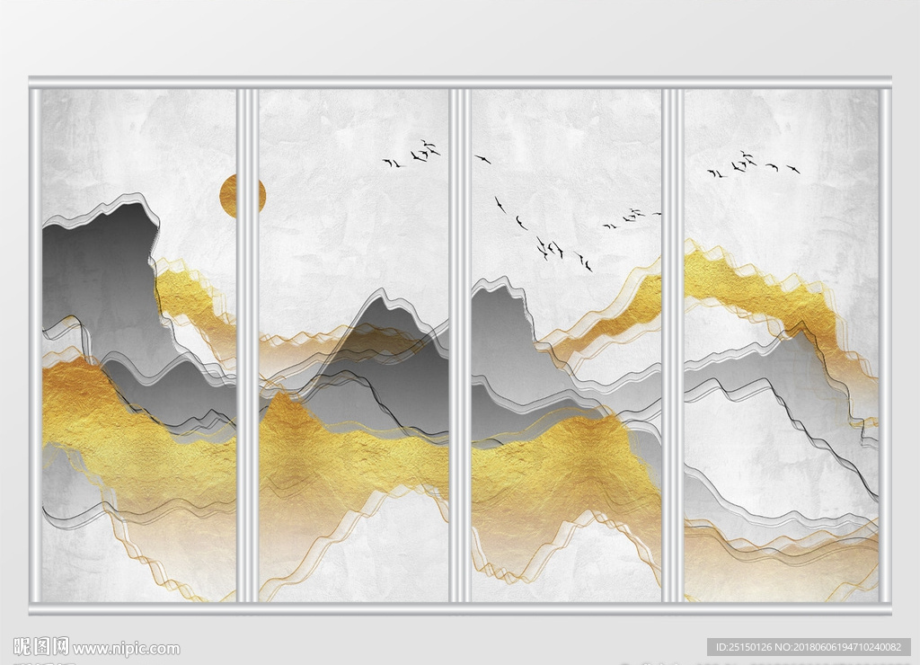 中式意境抽象山水金箔移门