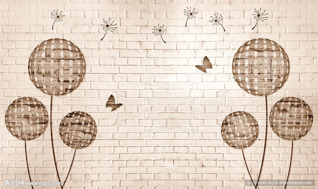 简约花卉蝴蝶文化墙电视背景墙