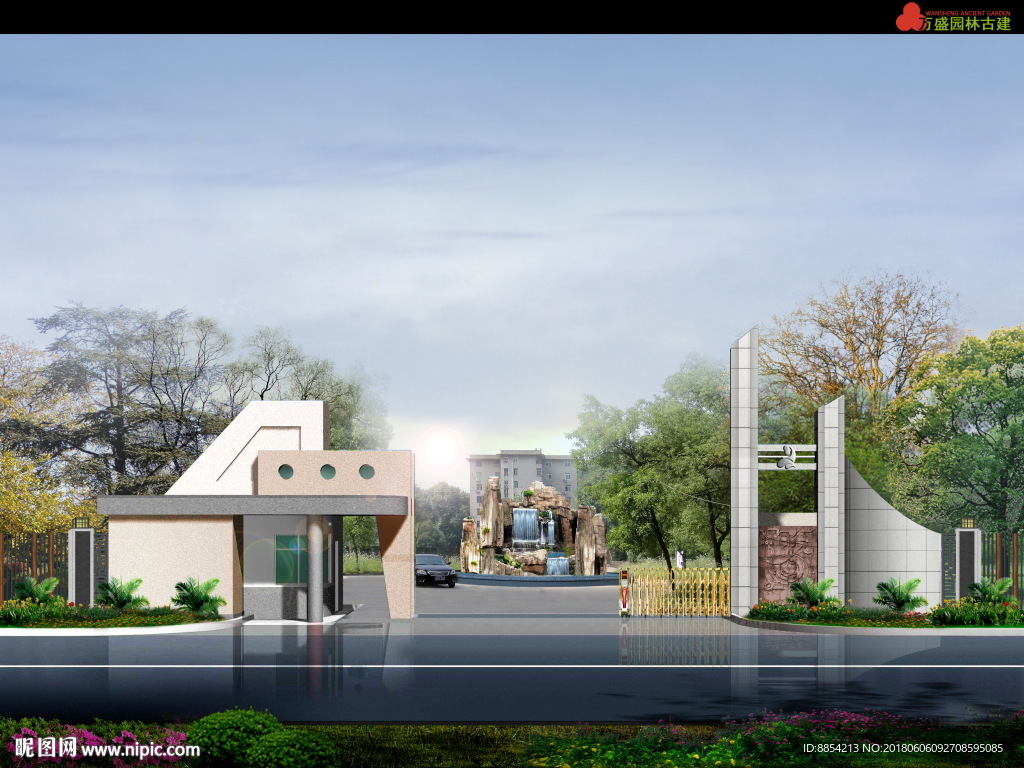 现代门楼 门楼牌坊 寺庙 山门