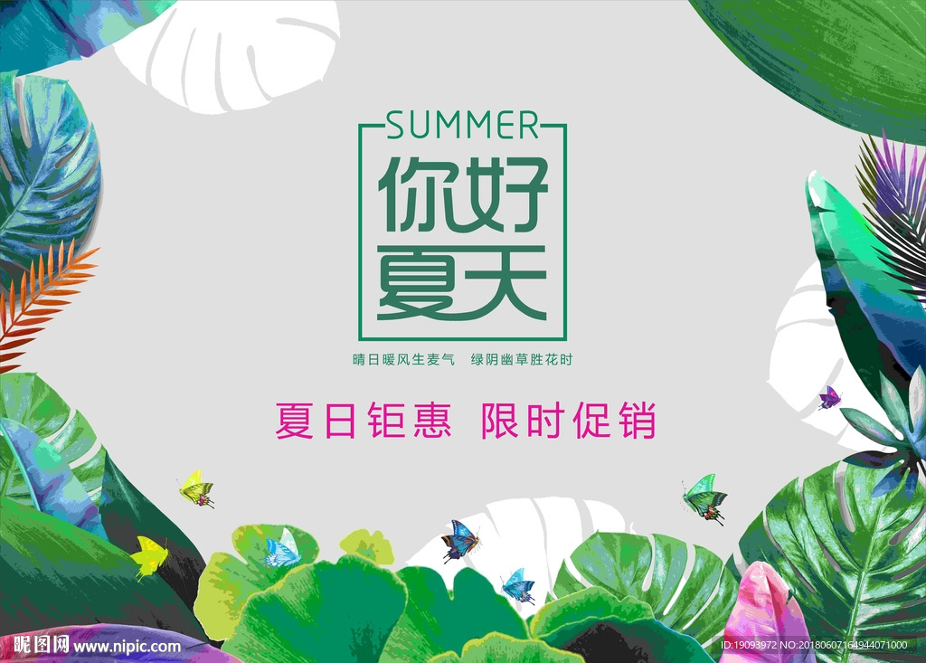 夏季促销清爽植物海报