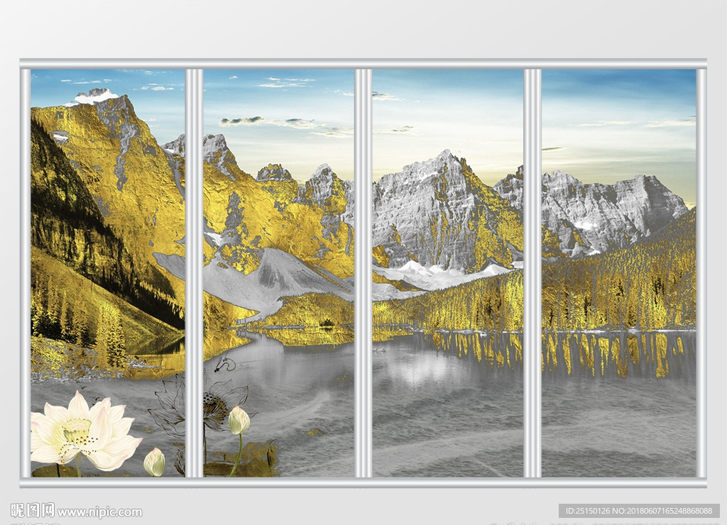 中式金箔山水移门