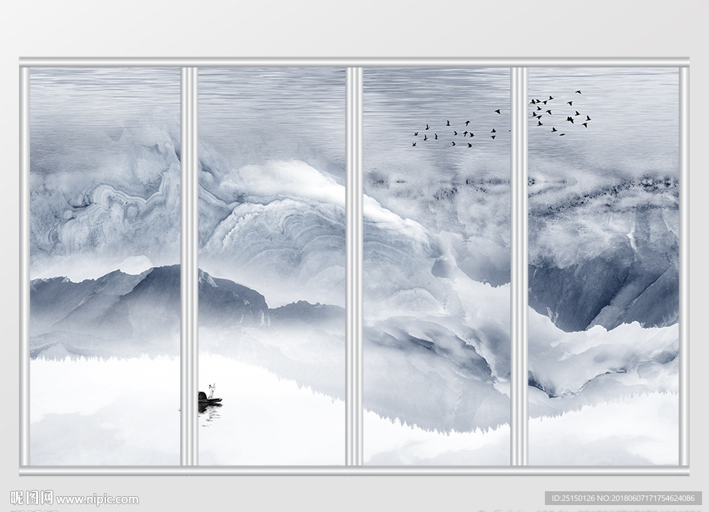 中式石纹山水移门