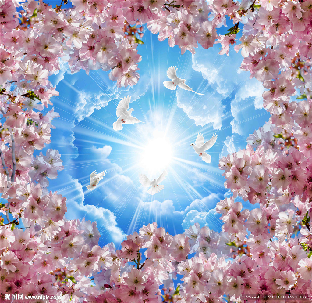 唯美花卉天空天顶壁画