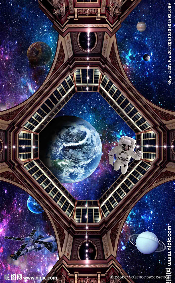 多彩银河宇宙天顶壁画