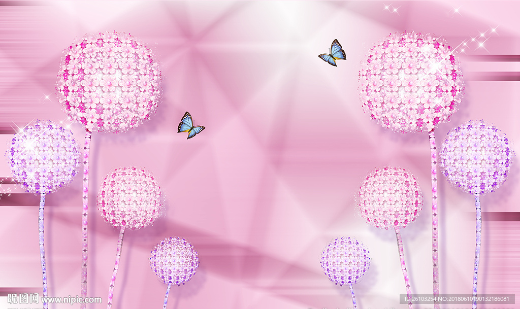 梦幻花卉蝴蝶电视背景墙