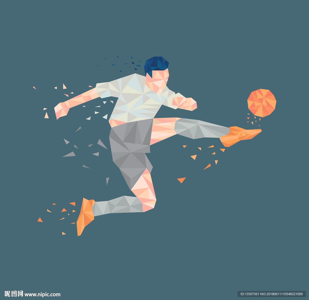 手绘足球运动员凌空抽射插画设计