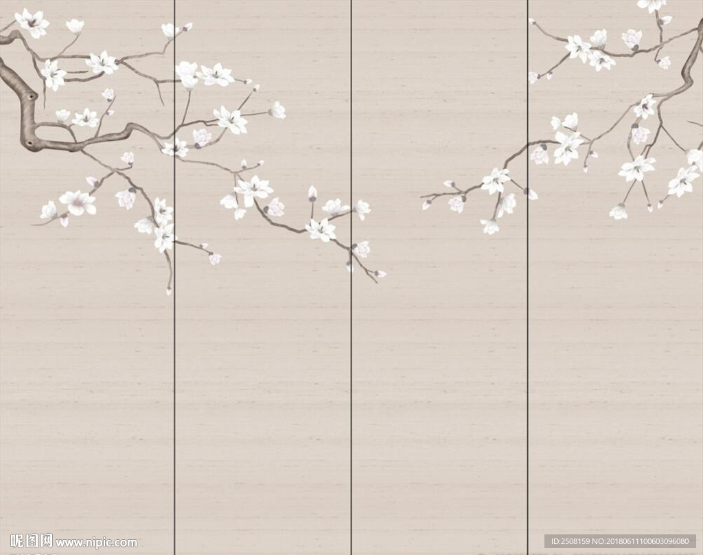 手绘玉兰花鸟图