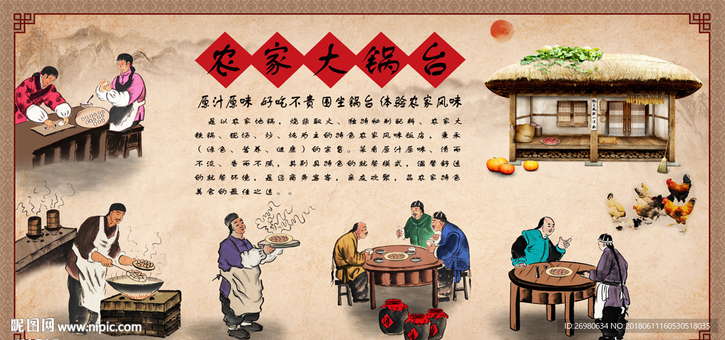 农家大锅台美食餐饮农家乐背景墙