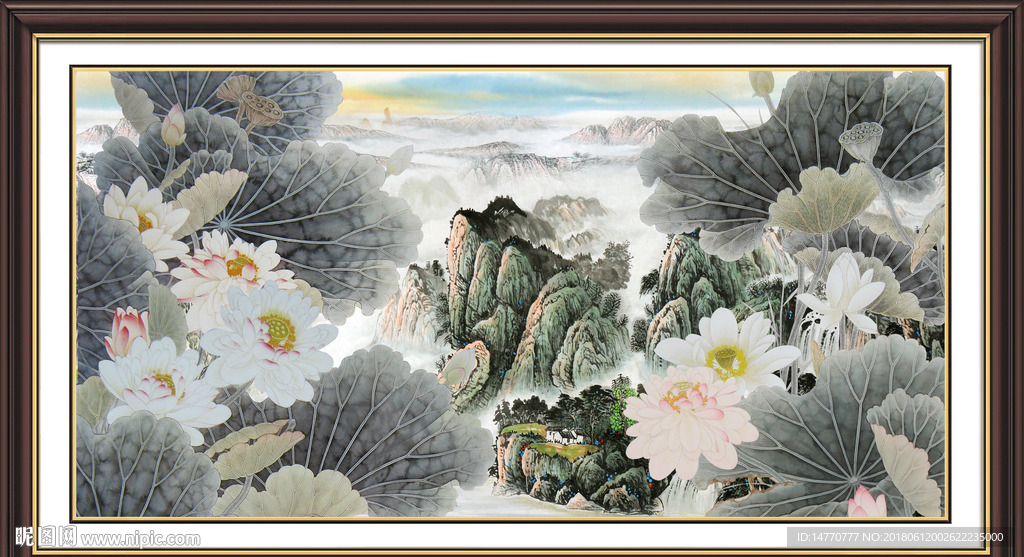 荷花国画
