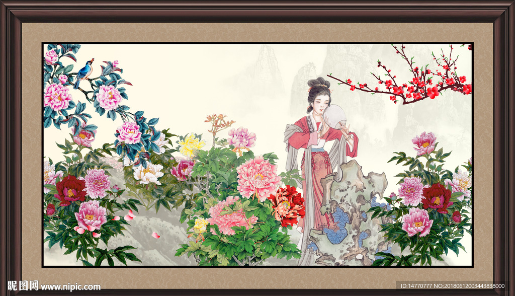 仕女图 花开富贵