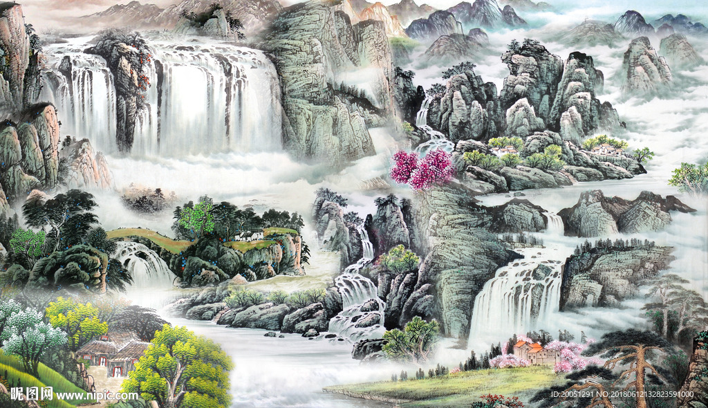 山水国画背景墙