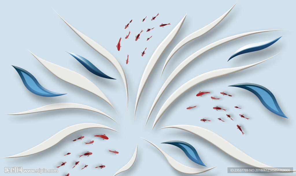 3D立体线条锦鲤背景墙装饰画