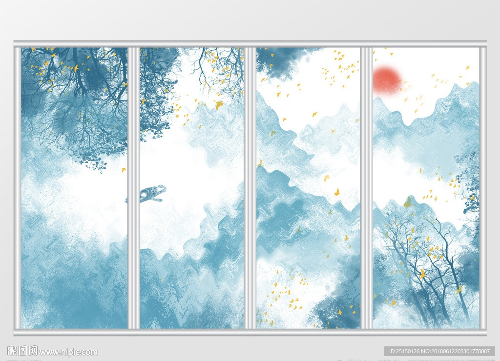 新中式山水画移门