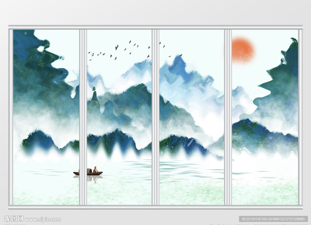 中式山水移门