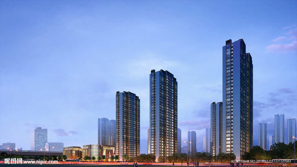 小区沿街夜景效果图