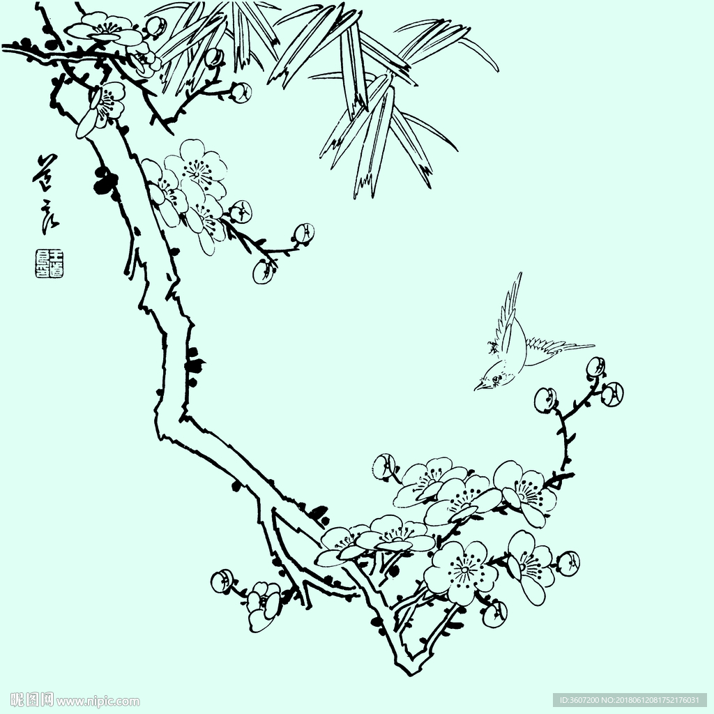 花鸟线描 花鸟白描 花鸟素描