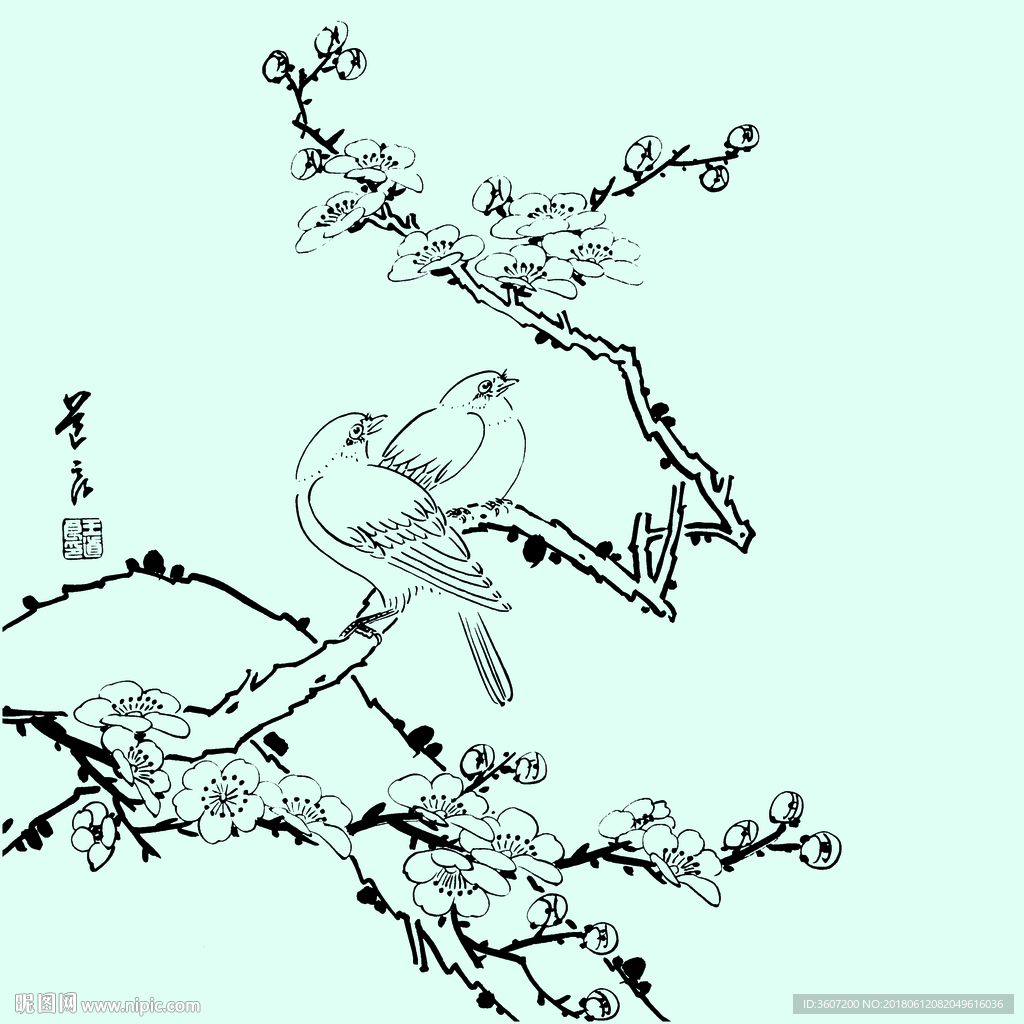 花鸟线描 花鸟白描 花鸟素描