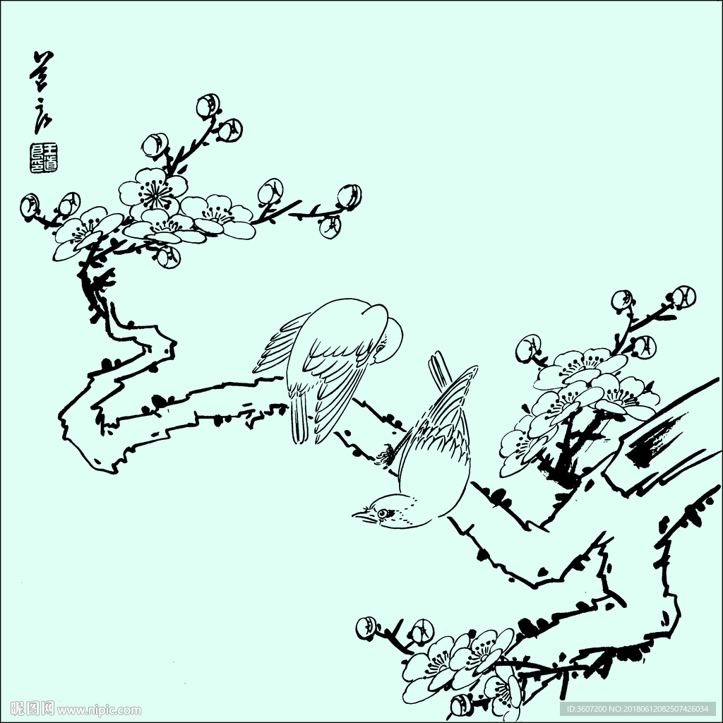 花鸟线描 花鸟白描 花鸟素描