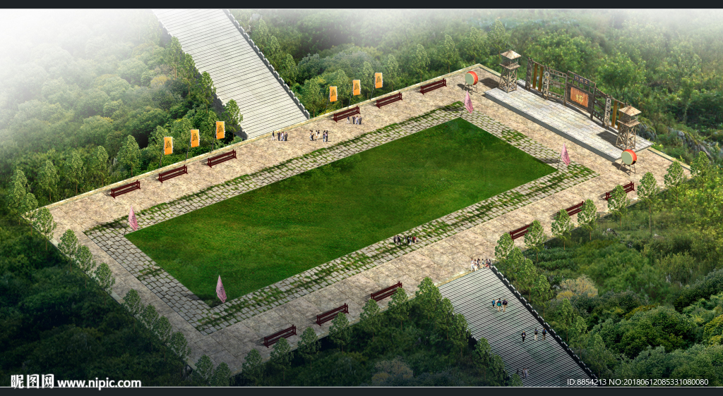 古建筑效果图 门楼牌坊 寺庙广