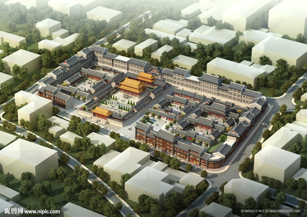 古建筑效果图 门楼牌坊 寺庙广