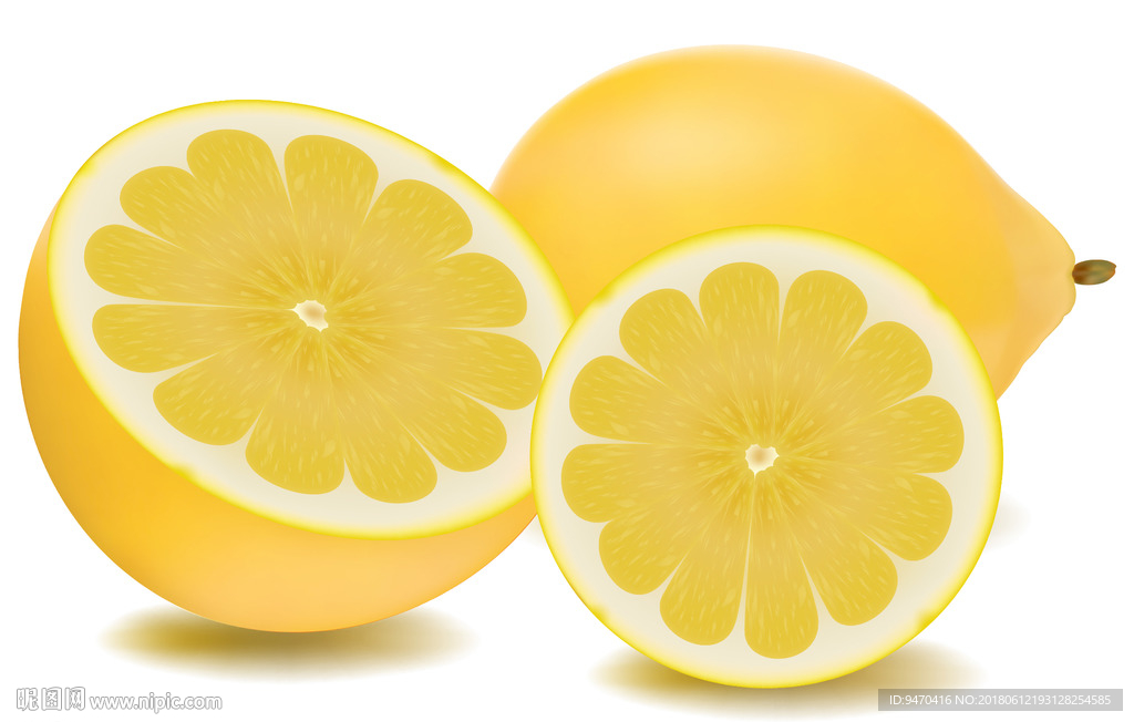 柠檬高清水果矢量图黄柠檬切半