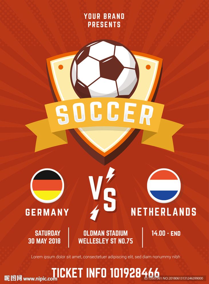 红色背景世界杯足球对阵表海报