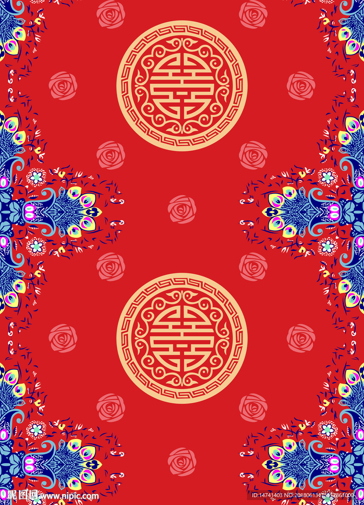 古典中国喜风格花边花纹地毯图案