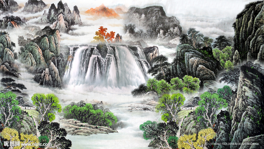 山水国画背景墙