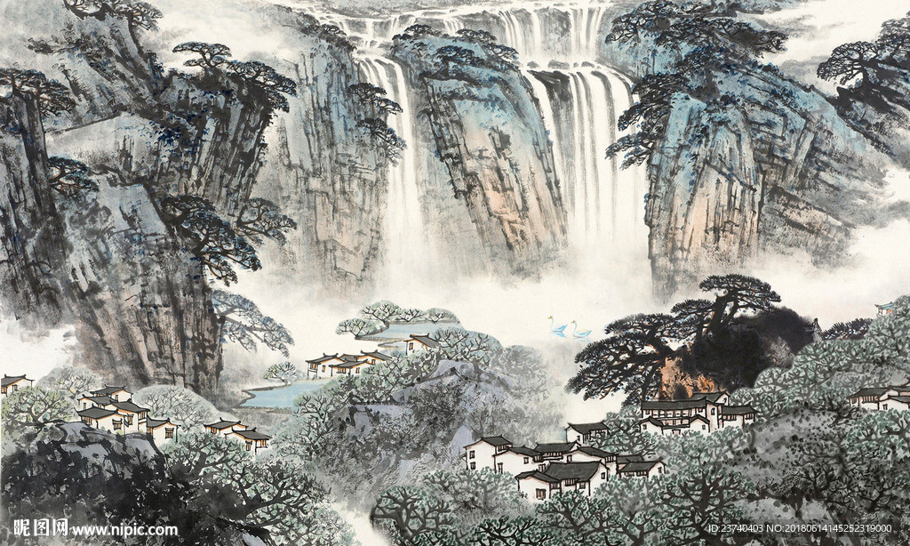 电视背景墙 山水国画