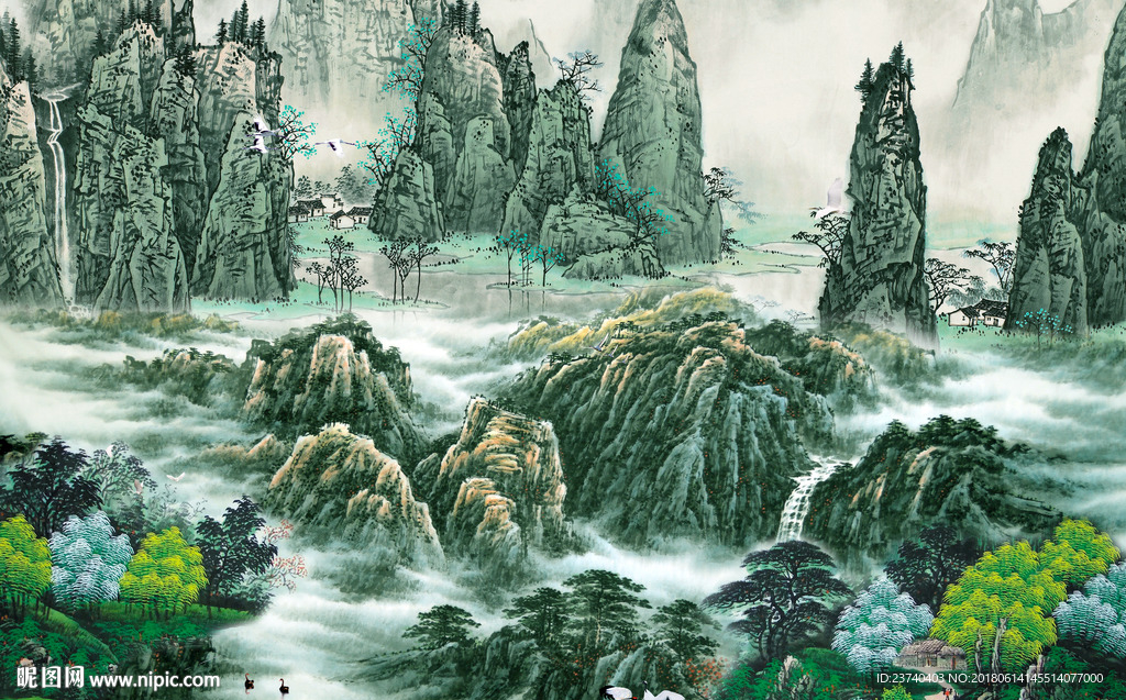 山水国画背景墙