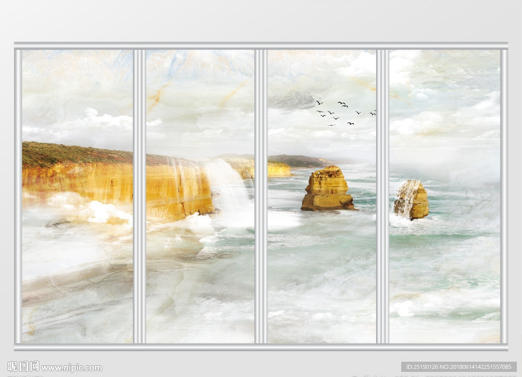 大理石纹电视背景墙移门