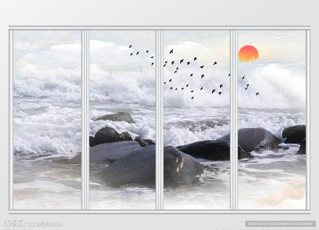 大理石纹山水日移门