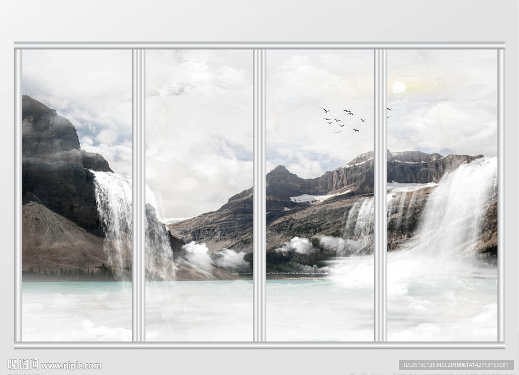 新中式大理石纹山水移门